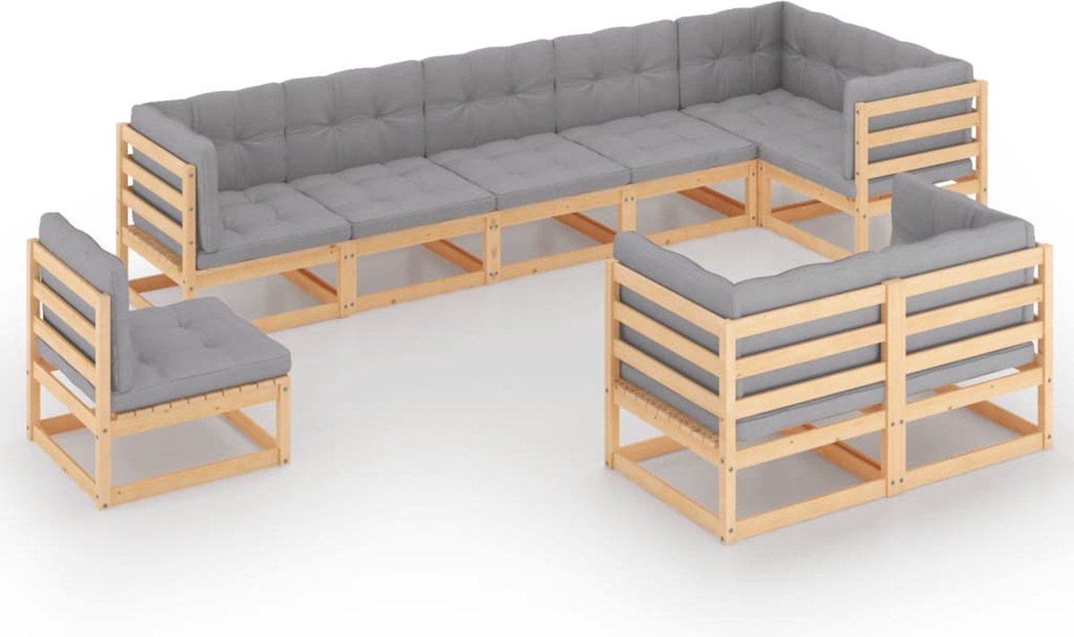 Vidaxl 9-delige Loungeset Met Kussens Massief Grenenhout - Grijs
