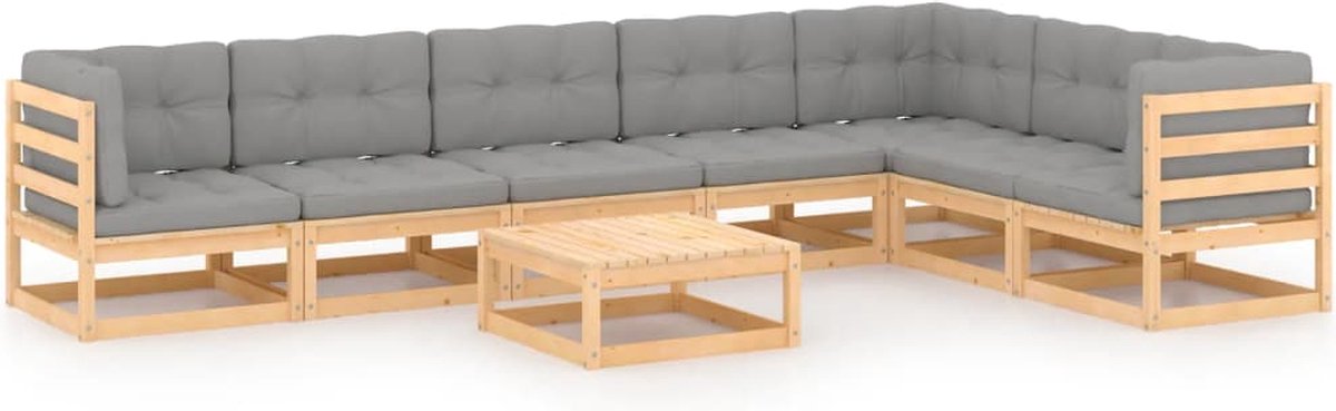 Vidaxl 8-delige Loungeset Met Kussens Massief Grenenhout - Grijs