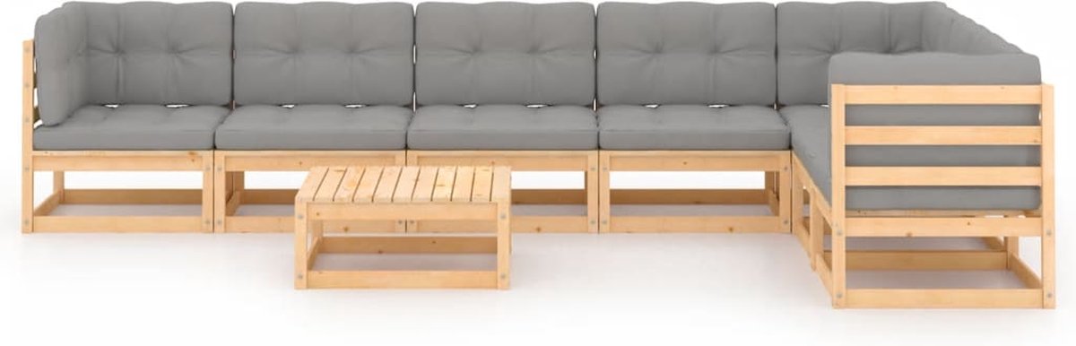 Vidaxl 8-delige Loungeset Met Kussens Massief Grenenhout - Grijs