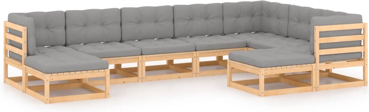 Vidaxl 9-delige Loungeset Met Kussens Massief Grenenhout - Grijs