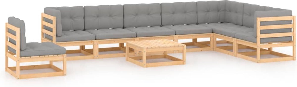 Vidaxl 9-delige Loungeset Met Kussens Massief Grenenhout - Bruin