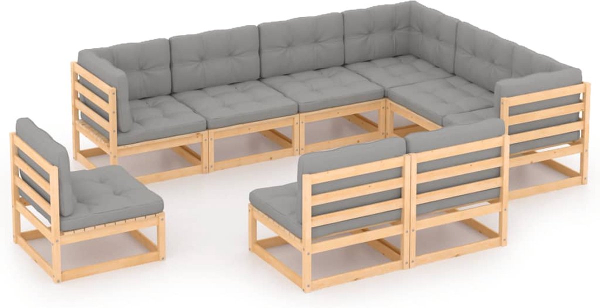 Vidaxl 9-delige Loungeset Met Kussens Massief Grenenhout - Gris