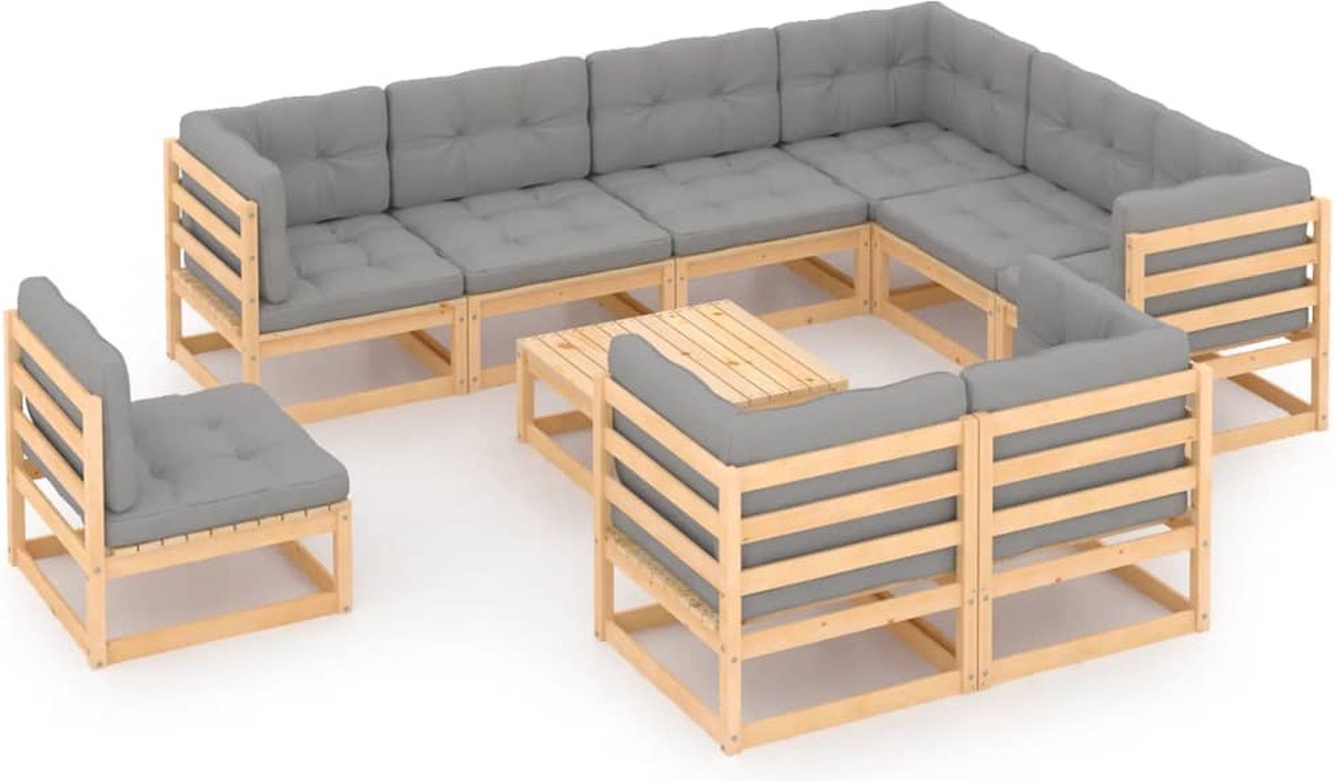 Vidaxl 10-delige Loungeset Met Kussens Massief Grenenhout - Bruin