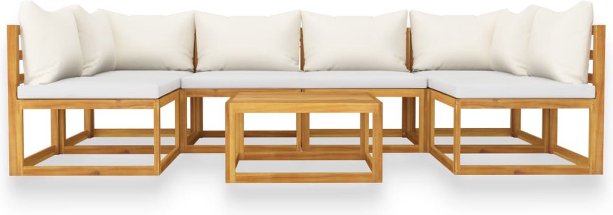 Vidaxl 7-delige Loungeset Met Kussens Massief Acaciahout Crème