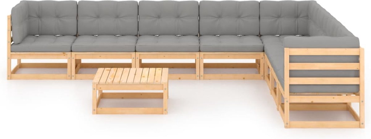 Vidaxl 9-delige Loungeset Met Kussens Massief Grenenhout - Grijs
