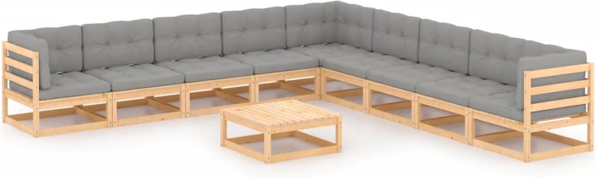 Vidaxl 10-delige Loungeset Met Kussens Massief Grenenhout - Bruin