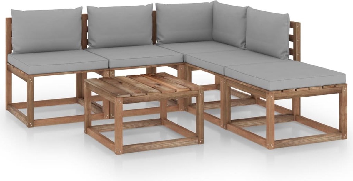 Vidaxl 6-delige Loungeset Pallet Met Kussens Geïmpregneerd Grenenhout - Bruin