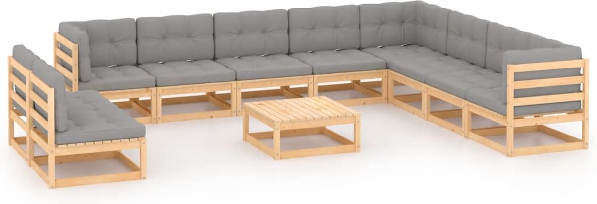 Vidaxl 11-delige Loungeset Met Kussens Massief Grenenhout - Bruin