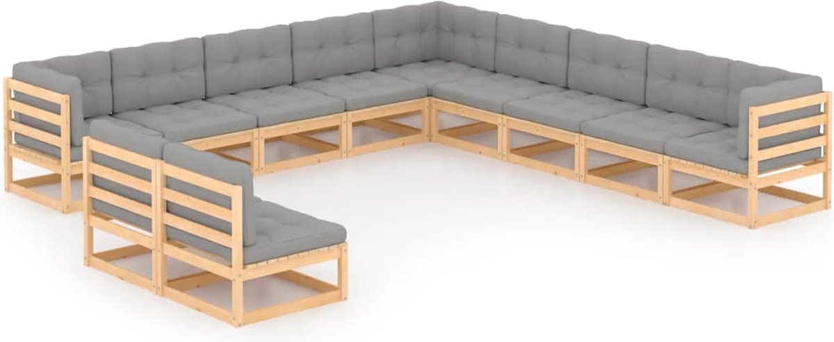 Vidaxl 11-delige Loungeset Met Kussens Massief Grenenhout - Grijs