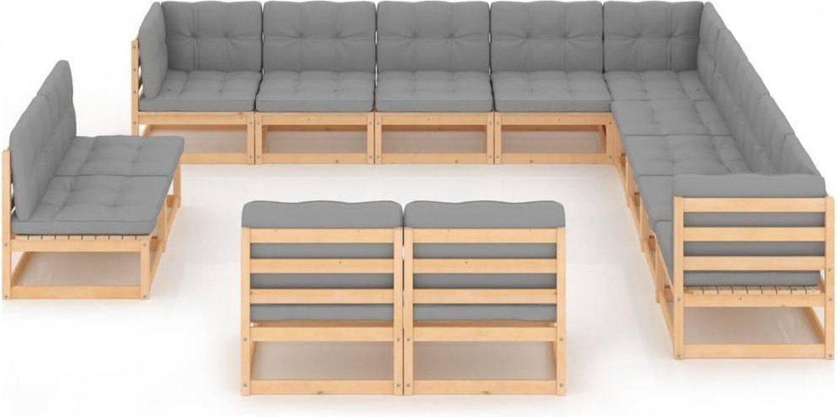 Vidaxl 13-delige Loungeset Met Kussens Massief Grenenhout - Grijs