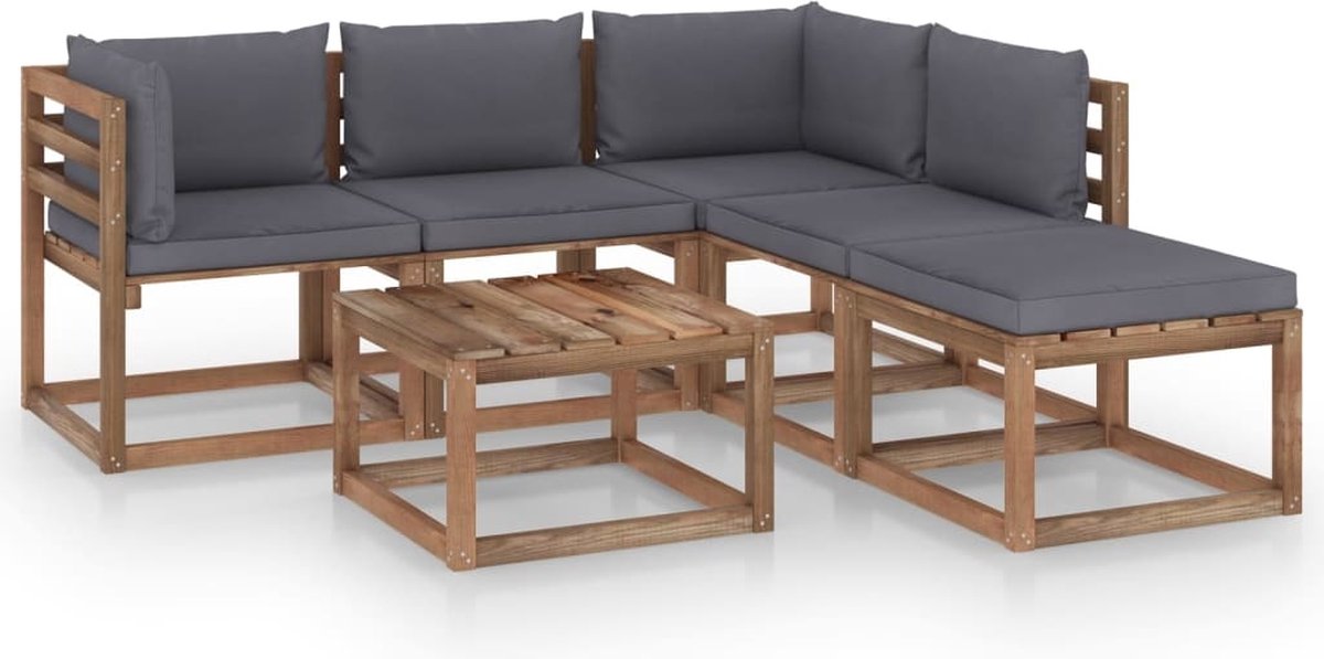 Vidaxl 6-delige Loungeset Pallet Met Kussens Geïmpregneerd Grenenhout - Bruin