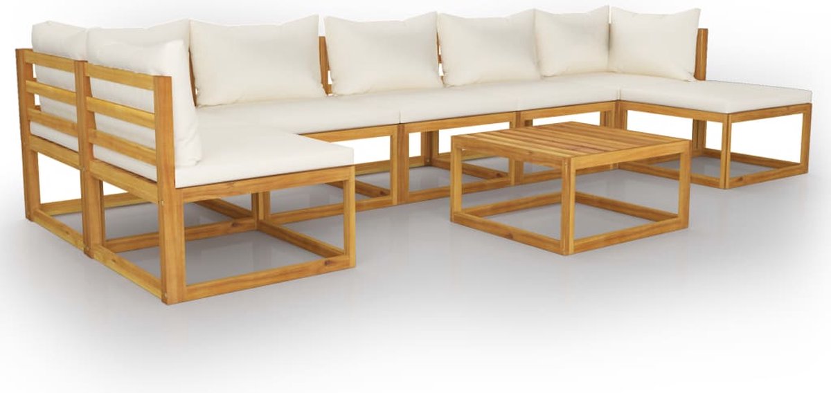Vidaxl 8-delige Loungeset Met Kussens Massief Acaciahout Crème