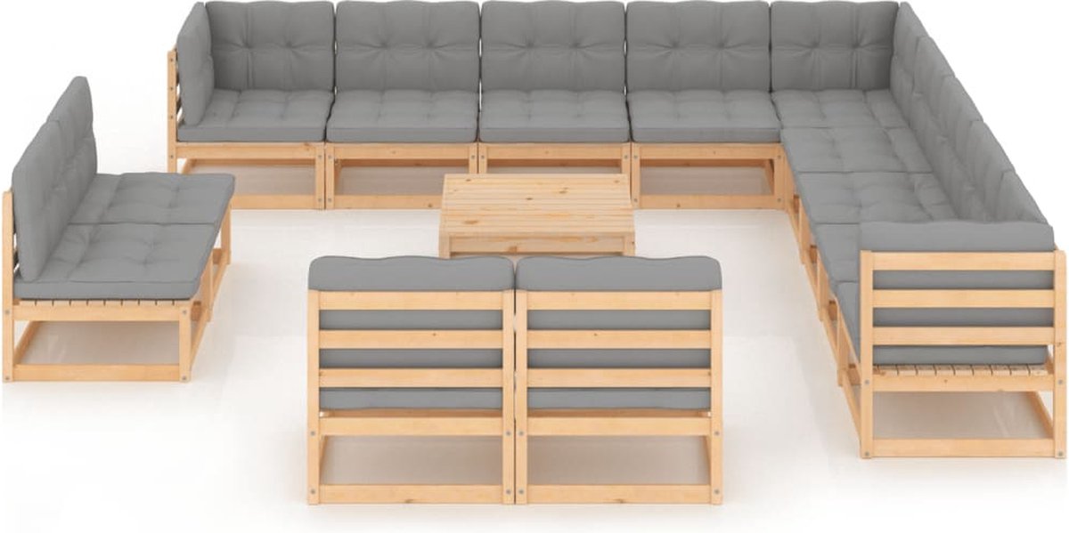 Vidaxl 14-delige Loungeset Met Kussens Massief Grenenhout - Grijs
