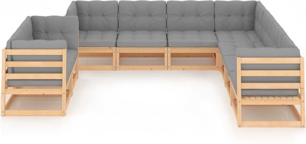 Vidaxl 9-delige Loungeset Met Kussens Massief Grenenhout - Grijs