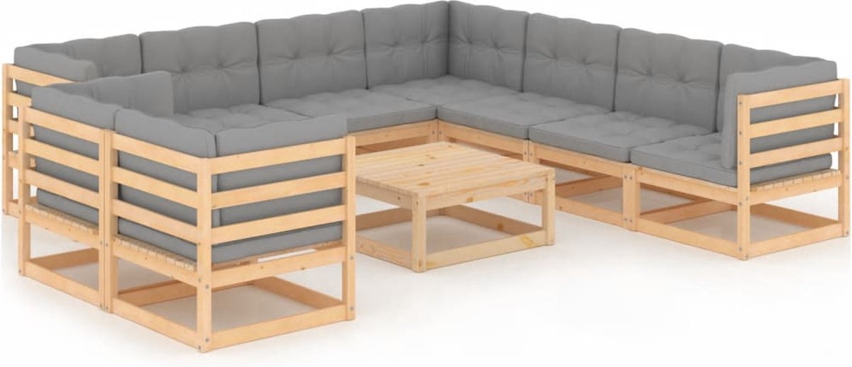 Vidaxl 10-delige Loungeset Met Kussens Massief Grenenhout - Bruin