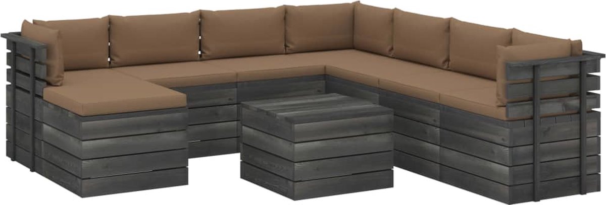 Vidaxl 9-delige Loungeset Pallet Met Kussens Massief Grenenhout - Bruin