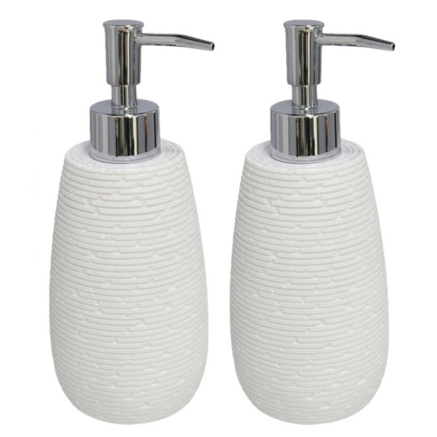 Set Van 2x Stuks Zeeppompjes/zeepdispensers Kunststof 19 Cm - Navulbare Zeep Houder - Toilet/badkamer Accessoires - Wit