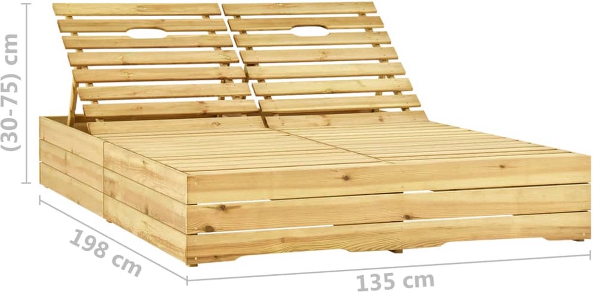 Vidaxl Ligbed Tweepersoons Met Rode Kussens Geïmpregneerd Grenenhout - Rood