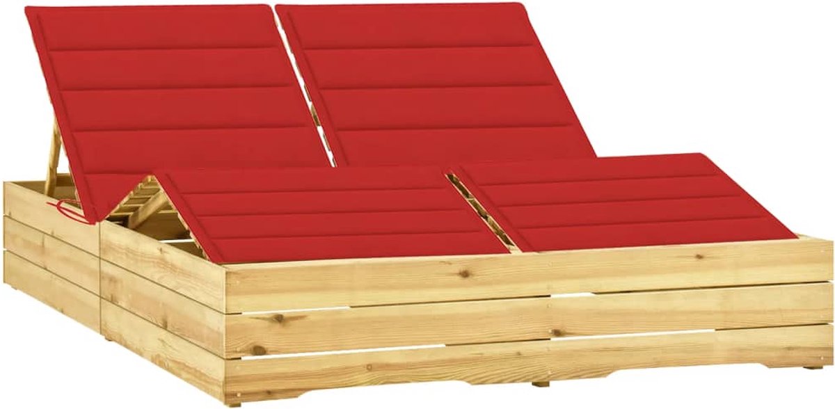 Vidaxl Ligbed Tweepersoons Met Rode Kussens Geïmpregneerd Grenenhout - Rood