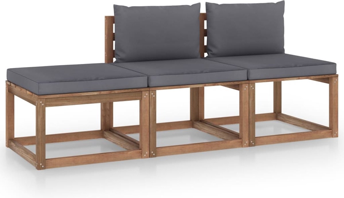 Vidaxl 3-delige Loungeset Pallet Met Kussens Geïmpregneerd Grenenhout - Bruin
