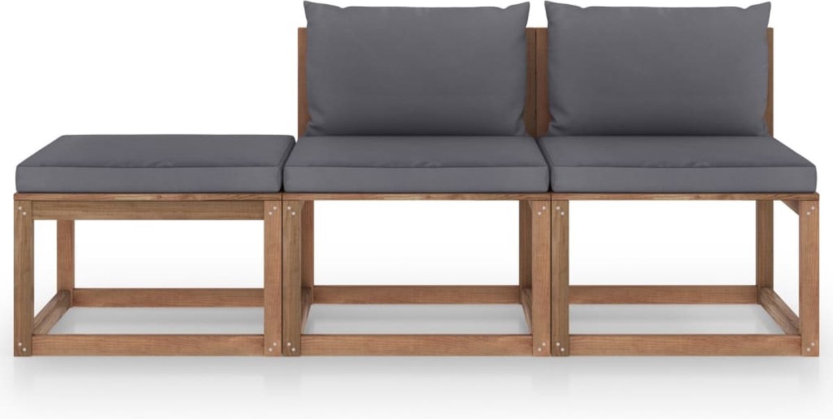 Vidaxl 3-delige Loungeset Pallet Met Kussens Geïmpregneerd Grenenhout - Bruin