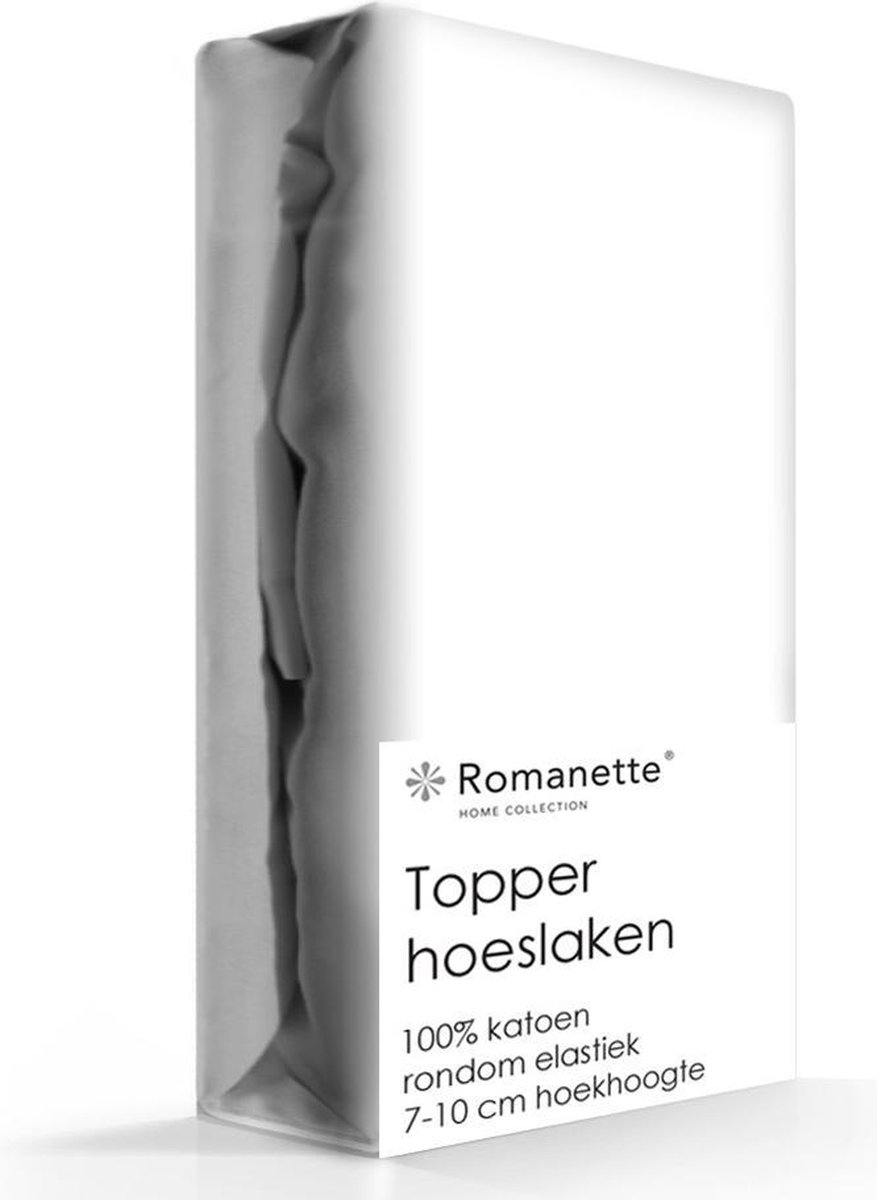 Romanette Topper Hoeslaken Katoen -200 X 200 Cm - Wit