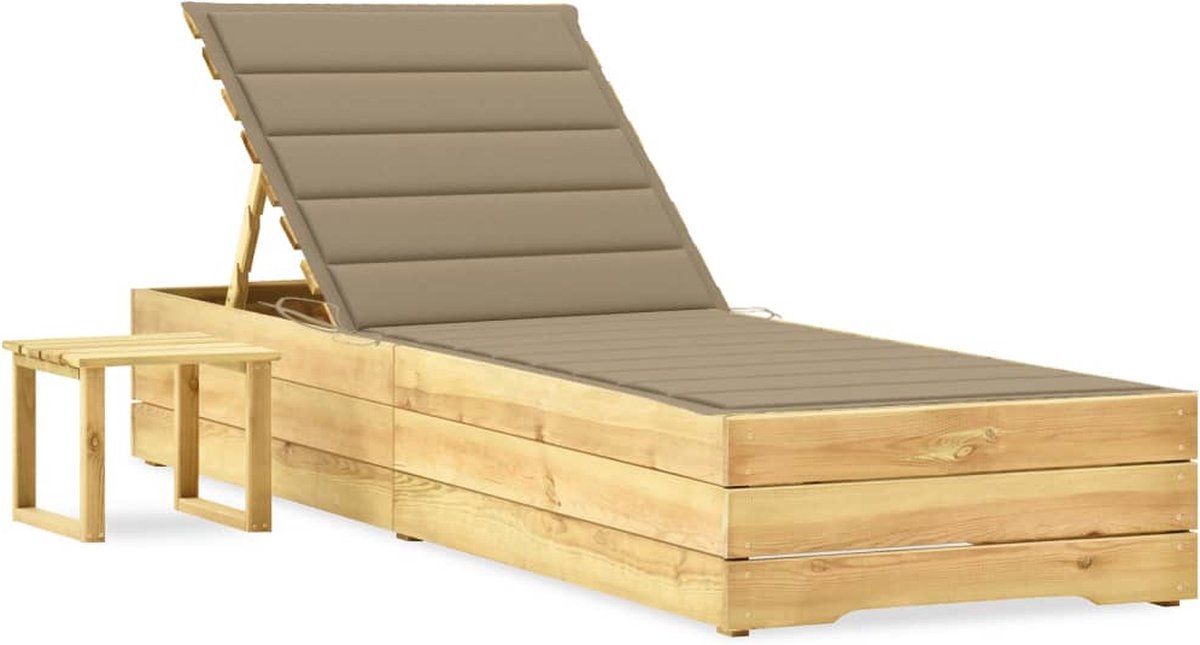 Vidaxl Ligbed Met Tafeltje En Kussen Geïmpregneerd Grenenhout - Beige