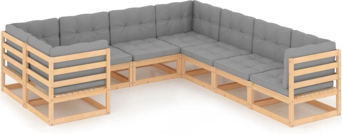 Vidaxl 8-delige Loungeset Met Kussens Massief Grenenhout - Grijs