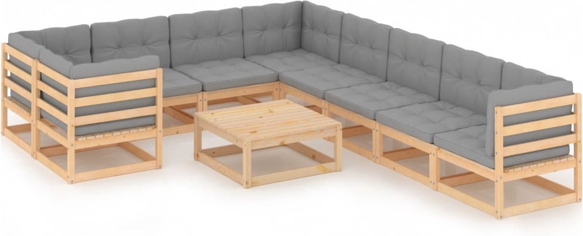 Vidaxl 10-delige Loungeset Met Kussens Massief Grenenhout - Bruin