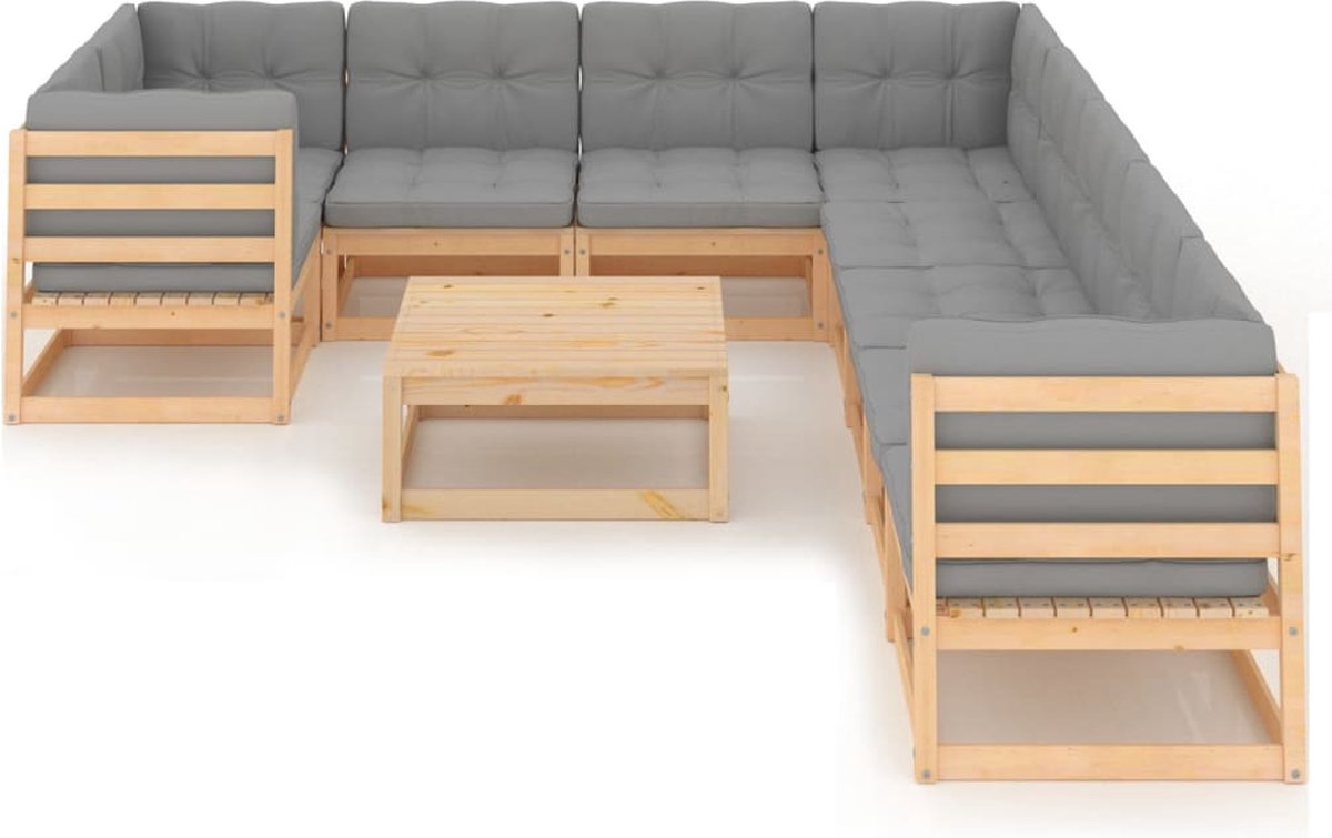 Vidaxl 10-delige Loungeset Met Kussens Massief Grenenhout - Grijs