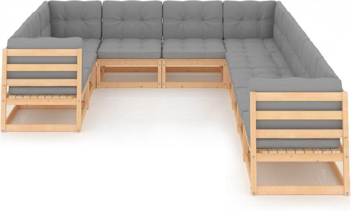 Vidaxl 10-delige Loungeset Met Kussens Massief Grenenhout - Grijs