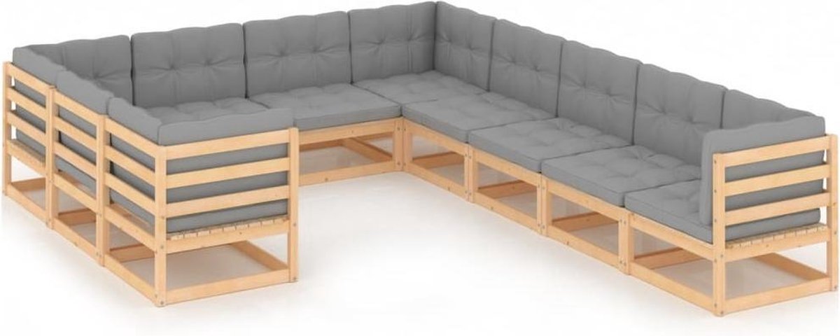 Vidaxl 10-delige Loungeset Met Kussens Massief Grenenhout - Grijs