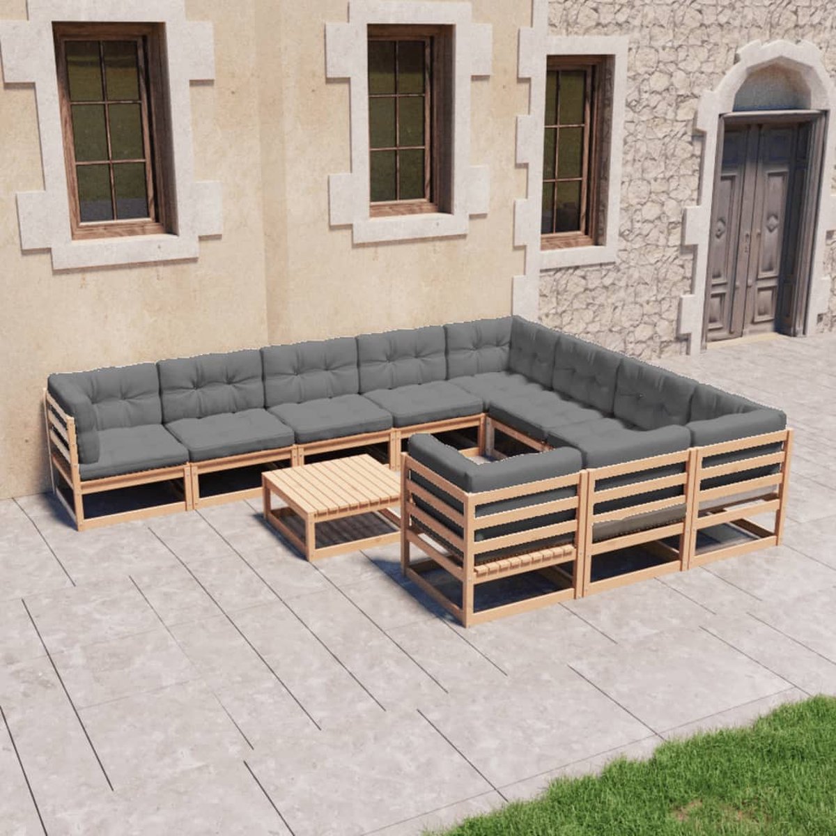 Vidaxl 11-delige Loungeset Met Kussens Massief Grenenhout - Bruin