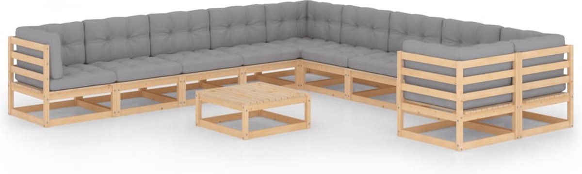 Vidaxl 11-delige Loungeset Met Kussens Massief Grenenhout - Bruin