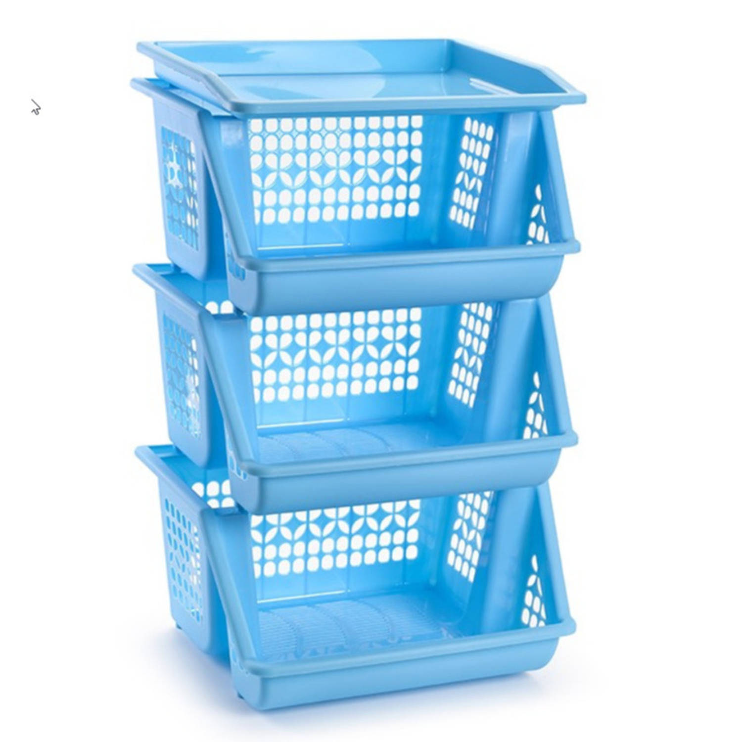 Forte Plastics 3xe Opberg Kratten/kasten/organizers 3 Vakken 62 X 32 Cm - Stapelbare Manden/bakken Om Spullen In Op Te Bergen - Blauw