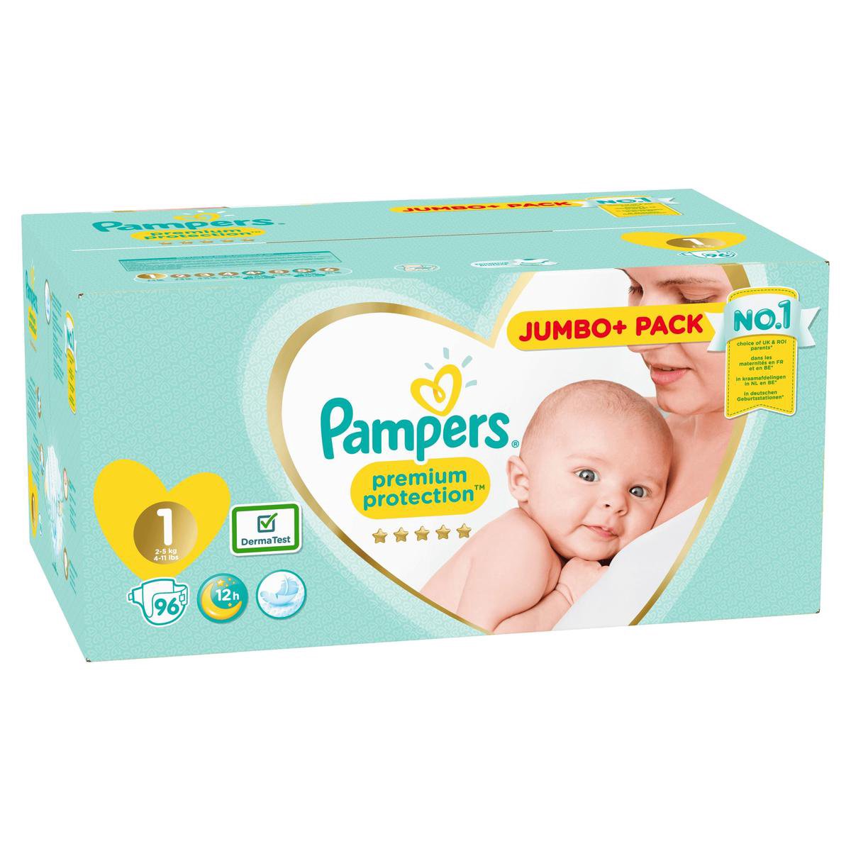 Pampers Premium Protection New Baby Maat 1 (Newborn) 2-5 Kg, 96 Luiers - Jumbo Pack