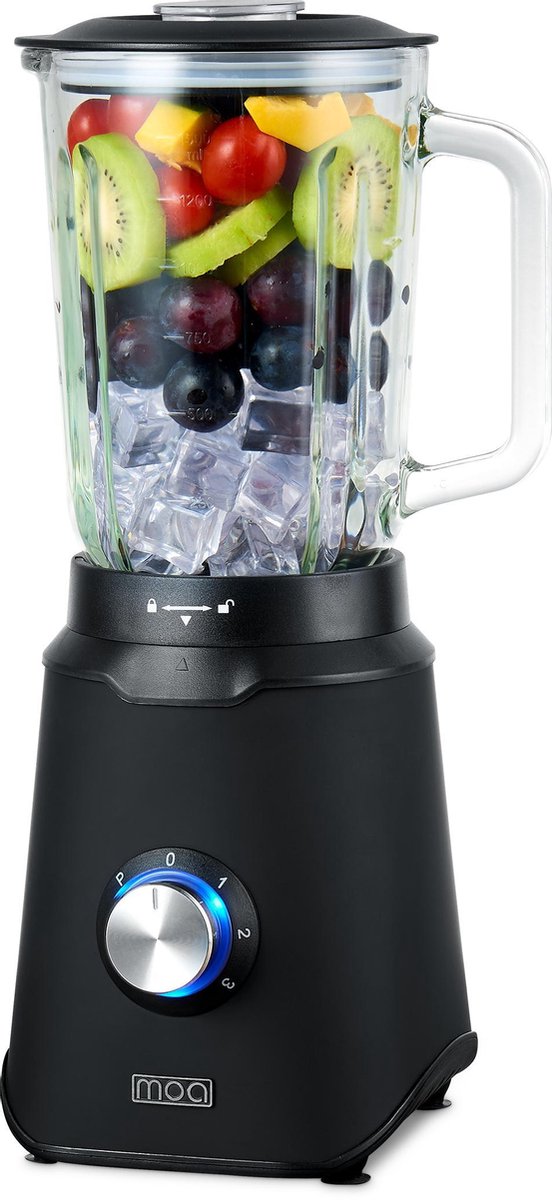 MOA Tb61b - Blender Met Glazen Kan - 1,5 Liter - 1000 Watt - - Zwart