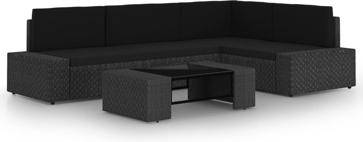 Vidaxl 5-delige Loungeset Met Kussens Poly Rattan - Zwart