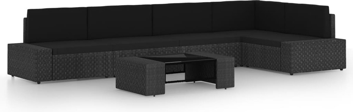 Vidaxl 6-delige Loungeset Met Kussens Poly Rattan - Zwart