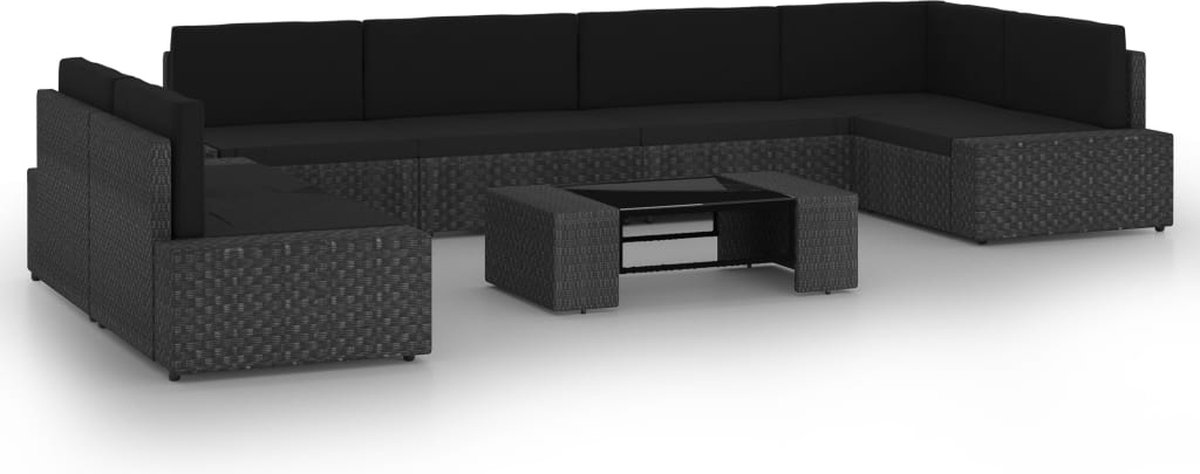 Vidaxl 8-delige Loungeset Met Kussens Poly Rattan - Zwart