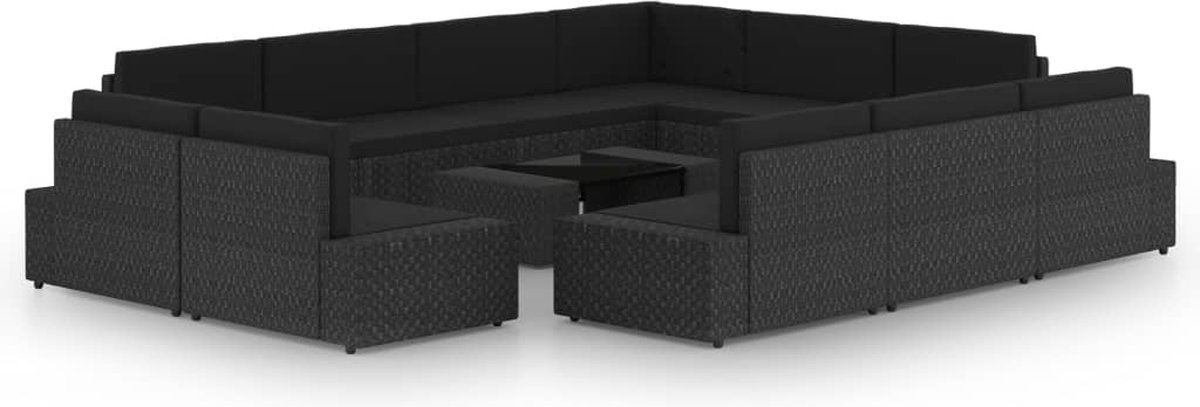 Vidaxl 12-delige Loungeset Met Kussens Poly Rattan - Zwart