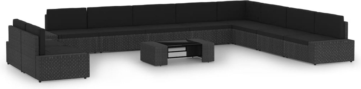 Vidaxl 11-delige Loungeset Met Kussens Poly Rattan - Zwart