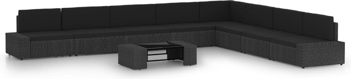 Vidaxl 9-delige Loungeset Met Kussens Poly Rattan - Zwart