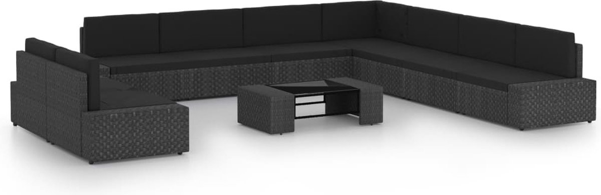 Vidaxl 10-delige Loungeset Met Kussens Poly Rattan - Zwart