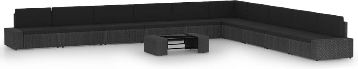 Vidaxl 11-delige Loungeset Met Kussens Poly Rattan - Zwart