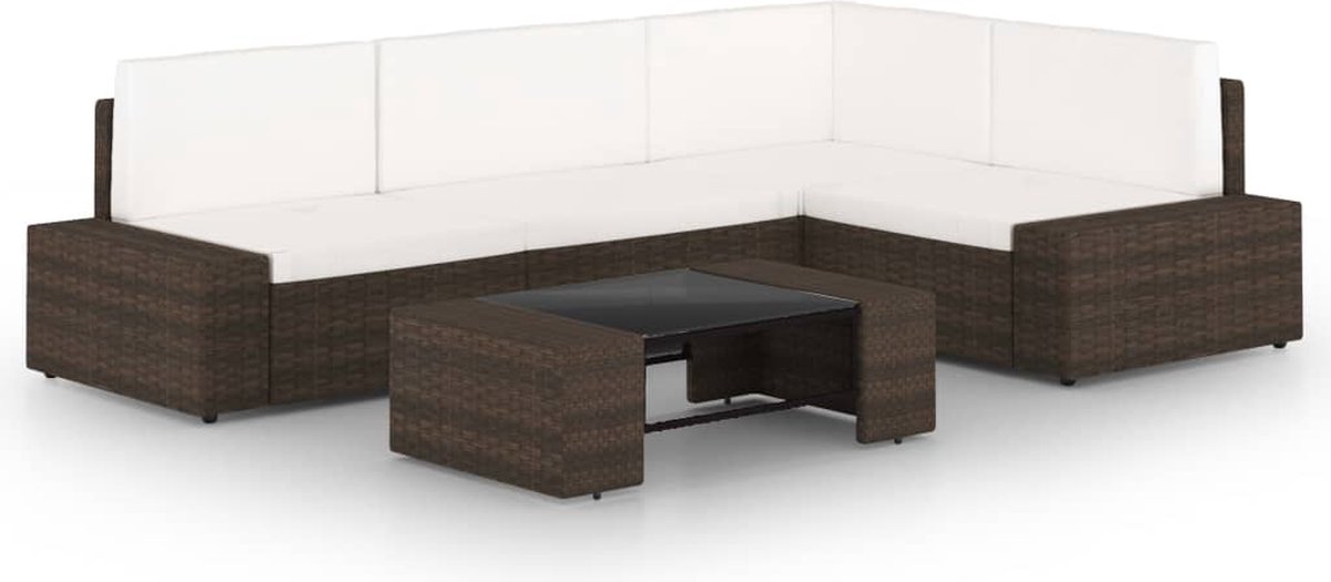 Vidaxl 5-delige Loungeset Met Kussens Poly Rattan - Bruin