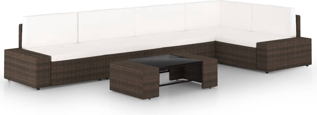 Vidaxl 6-delige Loungeset Met Kussens Poly Rattan - Bruin