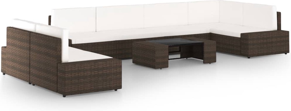 Vidaxl 8-delige Loungeset Met Kussens Poly Rattan - Bruin