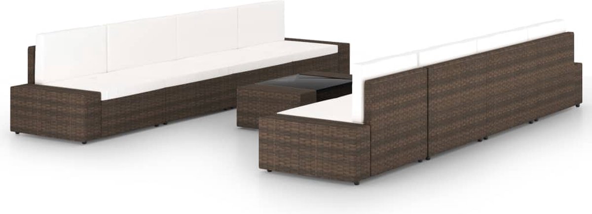 Vidaxl 9-delige Loungeset Met Kussens Poly Rattan - Bruin