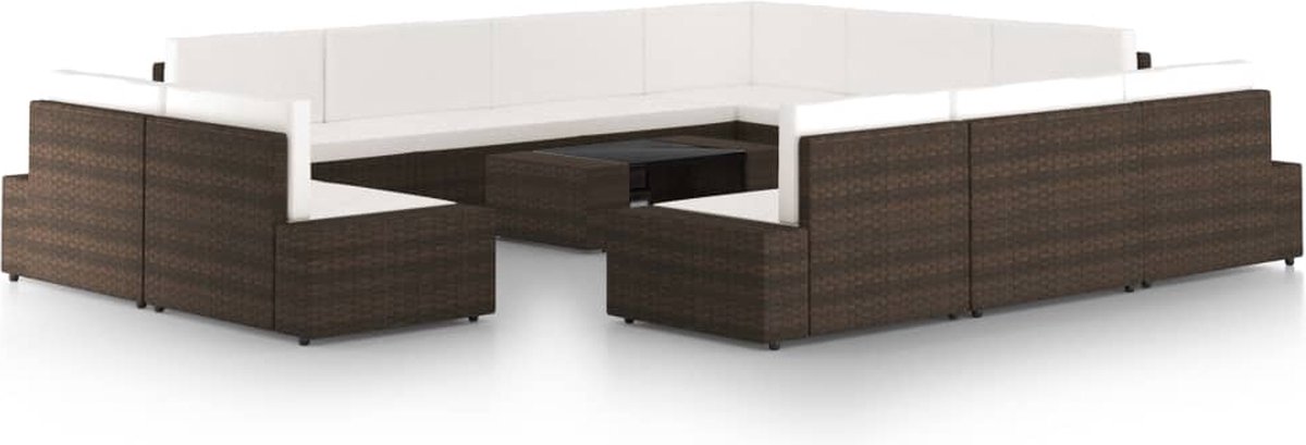 Vidaxl 12-delige Loungeset Met Kussens Poly Rattan - Bruin